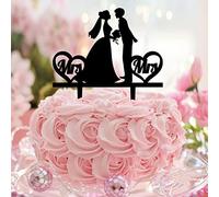 Karen's Cake Toppers Décoration de gâteau de mariage en acrylique avec silhouette noire et inscription « Mrs & Mrs » Motif deux mariées rustiques