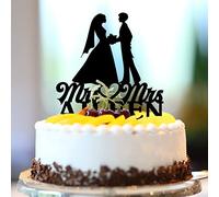 Karen's Cake Toppers Décoration de gâteau de mariage en acrylique noir Mme et Mme lesbiennes Silhouette de deux mariées Lesbiennes pour gâteau de mariage 2 femmes Nom personnalisé Date Est Date