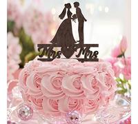 Karen's Cake Toppers Décoration de gâteau de mariage en bois avec silhouette de deux mariées LGBTQ Cadeau personnalisé pour mariage Date de mariage Couple lesbienne