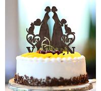 Karen's Cake Toppers Décoration de gâteau de mariage en bois marron avec chien et chat Motif couple lesbienne LGBTQ 15,2 cm