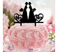 Karen's Cake Toppers Décoration de gâteau de mariage et de fiançailles rétro 2 mariées Silhouette LGBTQ personnalisable Nom de mariage Date de mariage Cadeau de mariage Noir