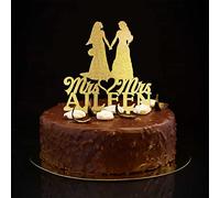Karen's Cake Toppers Décoration de gâteau de mariage LGBTQ avec motif de deux mariées Doré pailleté