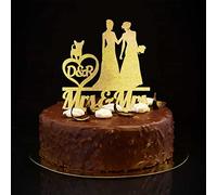 Karen's Cake Toppers Décoration de gâteau de mariage Mme et Mme à paillettes dorées avec chien et chat 2 mariées LGBT pour mariage, fiançailles, fête, nom de famille, date, cadeaux de mariage pour