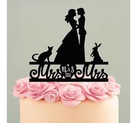 Karen's Cake Toppers Décoration de gâteau de mariage Motif chat lesbienne avec lapin Couple de lesbiennes 15,2 à 19,8 cm