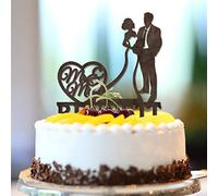 Karen's Cake Toppers Décoration de gâteau de mariage Mr And Mrs Personnalisable Nom de famille Date de l'Est Silhouette Romance Mariée & Marié Décoration de gâteau pour anniversaire de mariage Cadeaux
