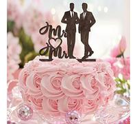 Karen's Cake Toppers Décoration de gâteau de mariage Mr et Mr avec silhouette de deux garçons d'honneur en bois