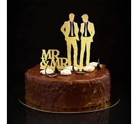 Karen's Cake Toppers Décoration de gâteau de mariage Mr & Mr Gay à paillettes Doré Motif Love Two Men Gay 2 Men Country Mariage Mariage Mariage Fiançailles Nom personnalisé Date de l'Est Homme Cadeau