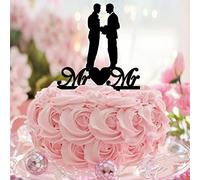 Karen's Cake Toppers Décoration de gâteau en acrylique avec inscription « Mr And Mr » Motif deux mariés LGBTQ Pour fête de mariage Personnalisable