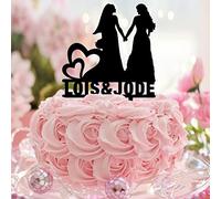 Karen's Cake Toppers Décoration de gâteau en acrylique avec nom personnalisé pour fête de mariage lesbienne Noir