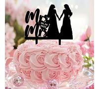 Karen's Cake Toppers Décoration de gâteau en acrylique avec silhouette noire élégante 2 mariées LGBTQ Fournitures de fête de mariage Nom personnalisé Date de mariage Cadeaux de mariage