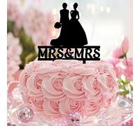 Karen's Cake Toppers Décoration de gâteau en acrylique avec silhouette noire et inscription « Mrs and Mrs » - Fournitures de fête de mariage LGBT - Nom personnalisé - Cadeau de mariage pour femme