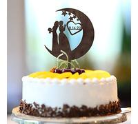 Karen's Cake Toppers Décoration de gâteau en forme de silhouette de Mme et de Mme LGBTQ Motif lune et étoiles lesbiennes Marron 15,2 cm