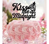 Karen's Cake Toppers Décoration de gâteau « Kiss Me At Midnight Mr & Mrs » en acrylique style rétro pour mariage, fiançailles, fête, cadeaux de mariage pour couple, noir