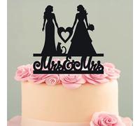 Karen's Cake Toppers Décoration de gâteau personnalisable en acrylique Motif couple lesbienne Mme et mariage