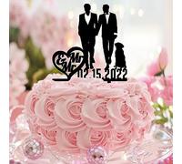Karen's Cake Toppers Décoration pour cupcakes « Mr & Mr » en acrylique avec inscription « Two Grooms » et « Two Grooms » LGBT pour gâteau de mariage ou de remise de diplôme Motif cœurs et cœurs Noir