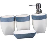 KarFri Ensemble d'accessoires de salle de bain 4 pièces - Distributeur de savon en céramique, 2 gobelets à brosse à dents et porte-savon pour maison, appartement, décoration de salle de bain moderne