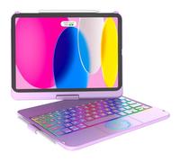 KARFUN Clavier pour iPad 10/11 Ème Generation (10,9" 2022/11" A16 2025), Housse de Protection Rotative à 360° avec Porte-Stylet, étui avec Clavier Trackpad Rétro-éclairé (Violet Clair)