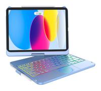 KARFUN Clavier pour iPad 10/11 Ème Generation (10,9" 2022/11" A16 2025), Housse de Protection Rotative à 360° avec Porte-Stylet, étui avec Clavier Trackpad Rétro-éclairé, Français AZERTY (Bleu océan)