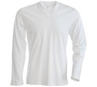 Kariban T-Shirt à Manches Longues et col en V Coupe cintrée pour Homme (S) (Blanc)