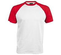 Kariban T-Shirt de Baseball à Manches Courtes pour Homme (2XL) (Blanc/Rouge)