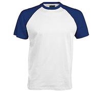 Kariban T-Shirt de Baseball à Manches Courtes pour Homme (S) (Blanc/Bleu Roi)