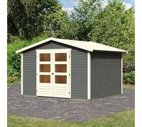 Karibu Abri de Jardin Bois Massif Gris Terre 6,05m² Amberg 4 | Double Porte Vitrée & Toiture Bitumée | Épicéa Nordique Résistant