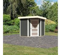 Karibu Abri de Jardin Bois Massif Schwandorf 3 | 4,62m² Épicéa Nordique Gris Terre | Toit Plat, Fenêtres Plexi, Porte Vitrée | Kit Fondation Optionnel