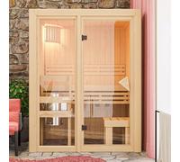 Karibu Avari 1 Sauna Intérieur Traditionnel 1-2 Places | Bois Massif, Façade Vitrée, Poêle Easy Bio 3,6KW | Dimensions 155x122x198cm, Banc en Tremble, Grille Protection