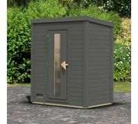 Karibu Hytti 0 | Sauna Extérieur 2 Places en Épicéa Nordique 38mm | Poêle 9kW Contrôle Intégré | Dimensions 196x113cm | Porte en Bois avec Verre Isolant | Gris Terre
