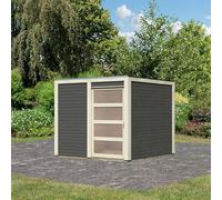 Karibu Qubic | Abri de Jardin Bois Massif Vitrifié Gris 6,05m² | Design Moderne avec Toit Plat | Porte Coulissante Plexi et Seuil Aluminium | Kit Embase Inclus | Résistant aux Intempéries