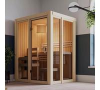 Karibu Sauna d'Intérieur Traditionnel Irava | 1-2 Places, Épicéa Nordique, 68mm, 3,6kW | Porte Vitrée, Banc de Tremble, Isolation Thermique | Dimensions 122x155cm