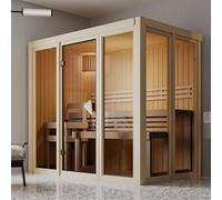 Karibu Sauna d'Intérieur Traditionnel Irava | 2-3 Places en Épicéa Nordique 216x138 cm | Porte Vitrée, Isolation Thermique, Bancs de Tremble | Poêle Électrique en Option