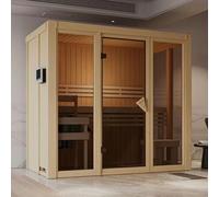 Karibu Sauna d'Intérieur Traditionnel Irava | 2-3 Places, Poêle 3,6 kW Contrôle Externe, Épicéa Nordique 68mm | Porte Vitrée, Banc de Tremble, Isolation Thermique | Dimensions 122x216cm