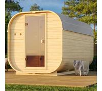 Karibu Sauna Extérieur Tonneau Quadro 3 | 2-4 Places, Bois Épicéa Nord, 6,1m², Parois 38mm | Porte Vitrée, Plancher Inclus, Montage Emboîtement