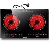 Karienvir Plaque Cuisson Vitrocéramique 2 Feux avec Prise, Vitroceramique Posable, Plaque de Cuisson Electrique Mobile, Minuterie, Sécurité Enfant, Accents Orange, 220-240 V, 3600 W