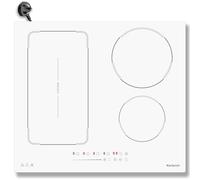 Karienvir Plaque de cuisson électrique blanche à induction 60 cm 4 zones 9 niveaux de puissance avec maintien au chaud, boost, zone flexible, minuterie, verrouillage sécurisé, pause, 2800 W