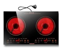 Karienvir Plaque Vitrocéramique 2 Feux à Poser, Plaque Electrique Posable 2 Foyers, Plaque de Cuisson Electrique Portable avec Prise VDE, Sécurité Enfant,Accents orange