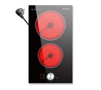Karienvir Plaque Vitrocéramique 2 Feux avec Boutons, Table de Cuisson Deux Foyers avec Prise, Zone d'expansion, 9 Niveaux de Puissance, 2800W, 30cm