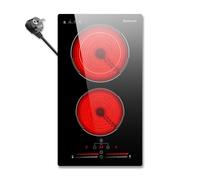 Karienvir Plaque Vitrocéramique 2 Feux avec prise,plaque de cuisson en céramique 2 zones Encastrable, Zone d'extension, 9 niveaux de puissance, Verrouillage de sécurité, Minuterie, 30 cm, 3200 W
