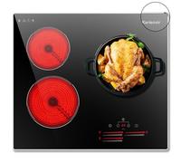 Karienvir Plaque Vitrocéramique 3 Feux, 60CM, Plaque de Cuisson 5500W, Minuterie, verrouillage de sécurité, double zone annulaire, 9 niveaux de puissance, pas de bouchon
