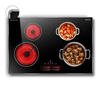 Karienvir Plaque Vitrocéramique 4 Feux 77cm Encastrable, Plaque 4 Feux avec Zone Extensible, 9 Niveaux de puissance, Commande à glissière, Minuterie, Verrouillage de sécurité, sans prise