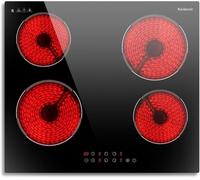 Karienvir Plaque Vitrocéramique 4 Feux, Commande Tactile, Vitrocéramique Encastrée 60 cm, 6000 W, Plaque de Cuisson 4 Feux Encastrée Avec Verrouillage de Sécurité, Minuterie, 220-240 V