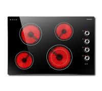 Karienvir Plaque Vitrocéramique 77cm 4 Feux Encastrable, Table de Cuisson Vitrocéramique avec Bouton, Plaque 4 Feux avec Zone Extensible, 9 Niveaux de puissance, sans prise