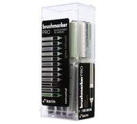 Karin Brushmarker PRO Lot de 12 marqueurs pinceaux Pro Grey Colours - Corps transparent avec système sans encre - 2,4 ml de peinture liquide - Pas de marqueur