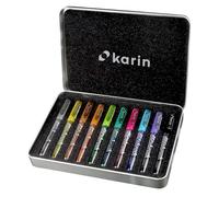 Karin DecoBrush Metallic Lot de 10 pinceaux décoratifs métallisés 10 pièces Corps transparent avec système sans encre 2,4 ml