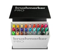 Karin Lot de 26 marqueurs pinceaux Pro Brushmarker Pro + 1 mélangeur transparent avec système sans encre, 2,4 ml de peinture liquide, pas de marqueur