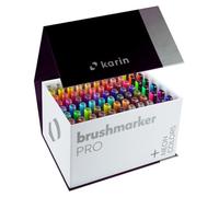 Karin Mega Box Plus - 27C13 - Brushmarker Pro - Lot de 72 peintures et 3 mélangeurs - Avec stylo à encre à base d'eau - Pour la peinture, le dessin et l'écriture à la main - Multicolore - Couleurs fluo incluses