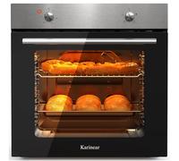 Karinear Four Electrique 60 cm avec Bouton de Commande, Four Encastrable 65 L, 4 Programmes, 50-250 °C, avec Panneau en Acier Inoxydable, 2200W, 220-240V, avec Prise