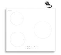 Karinear Plaque à induction, 3 plaques, blanche, avec fiche, plaque de cuisson autonome, encastrable, 59 cm, boost, verrouillage de sécurité, minuterie de 99 minutes, commande tactile, prise 16 A, 220