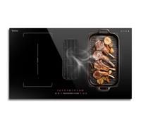 Karinear Plaque à Induction 4 Feux avec Hotte Intégrée de 135W | Table de Cuisson Induction Encastrable 90CM, Zone Flexible, Boost, Minuterie et Sécurité Enfants, 6400W, 220V